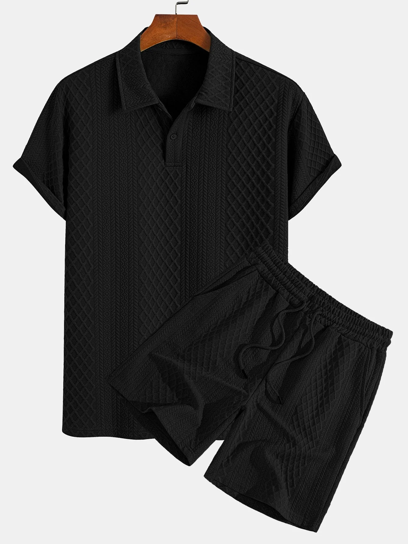 Edgardo® | Geometric Diamond Jacquard Polo & Shorts - Image 3