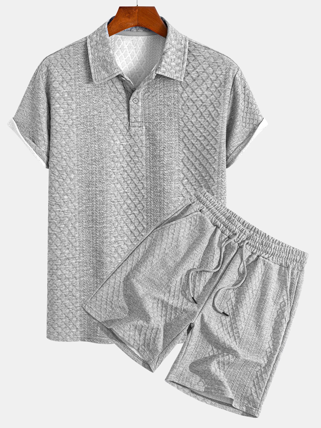 Edgardo® | Geometric Diamond Jacquard Polo & Shorts - Image 4