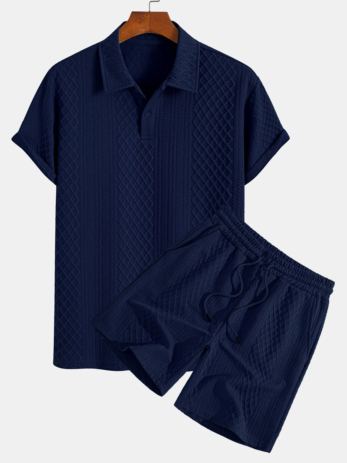 Edgardo® | Geometric Diamond Jacquard Polo & Shorts - Image 5