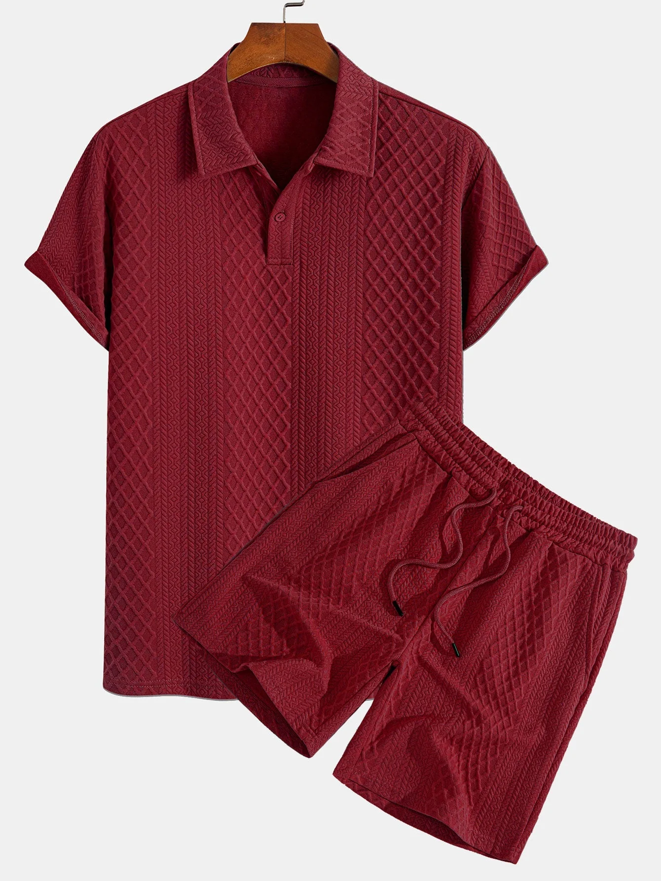 Edgardo® | Geometric Diamond Jacquard Polo & Shorts - Image 6