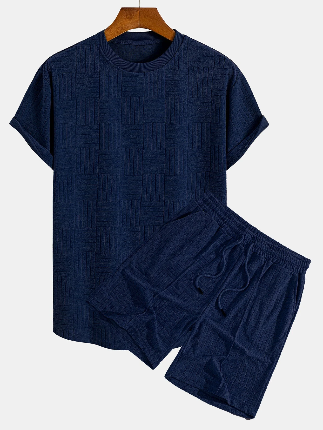 Edilberto® | Striped Towelling Texture Arc Hem T-Shirt & Shorts - Image 3