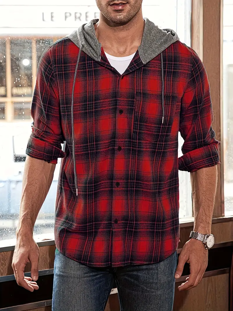 Edmund® | Checkered Hoodie Shirt - Image 2