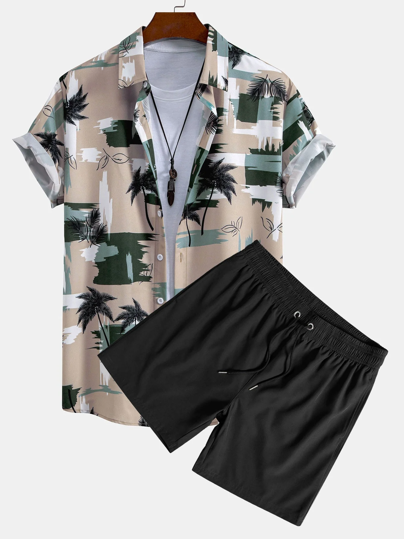 Edward® | Palm Tree Color Block Print Button Up Shirt & Swim Shorts - Image 2