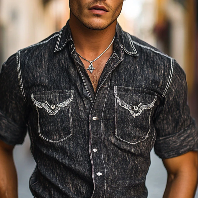 Edward | Men'S Blended Tencel Lapel Multi-Pocket Short-Sleeved Shirt - Image 3