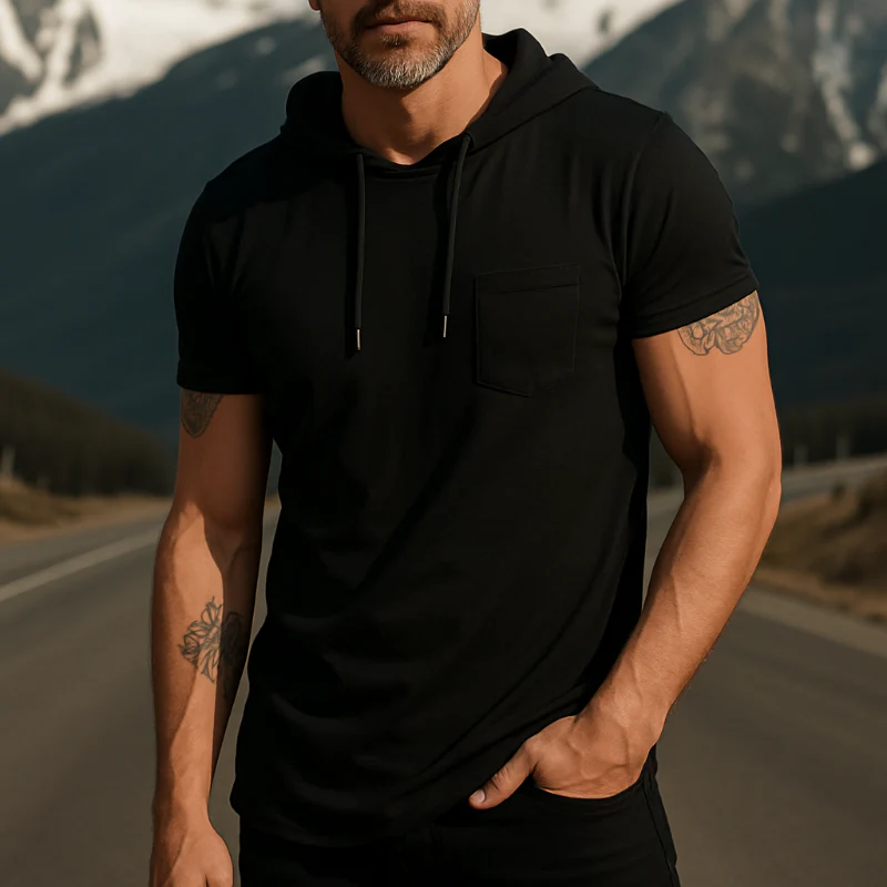 Edward | Men'S Retro Casual Cotton Hooded Short Sleeve T-Shirt - Image 4