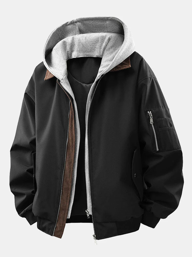 Efraín® | Relax Fit Contrast Corduroy Bomber Jacket With Detachable Hood - Image 3