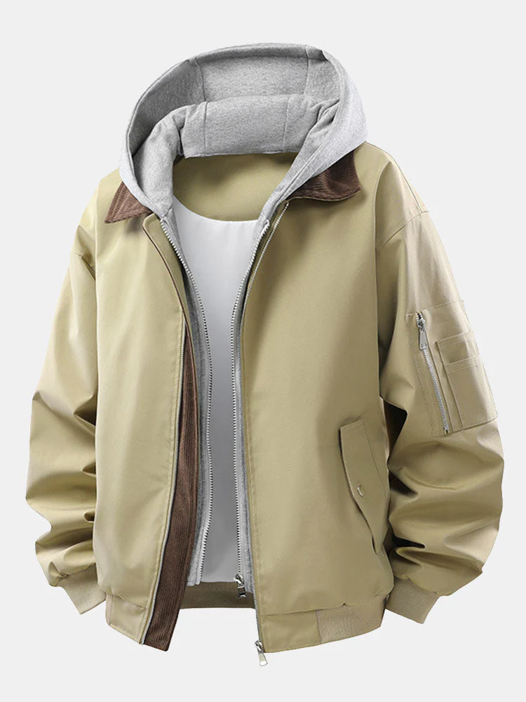 Efraín® | Relax Fit Contrast Corduroy Bomber Jacket With Detachable Hood - Image 4
