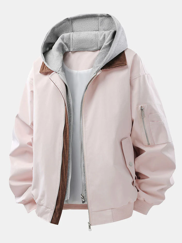 Efraín® | Relax Fit Contrast Corduroy Bomber Jacket With Detachable Hood - Image 6