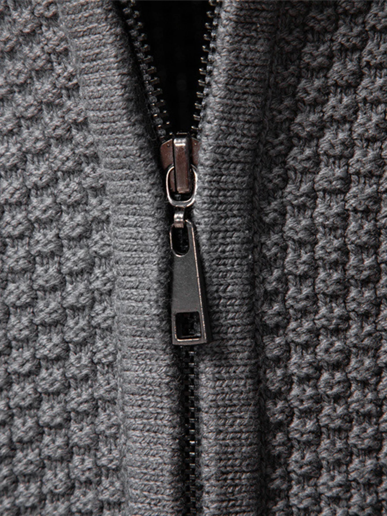 Eladio® | Twist Jacquard Zipper Stand Collar Sweater - Image 5