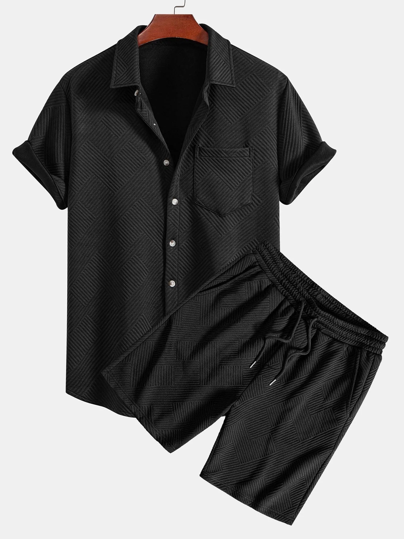 Eleuterio® | Stripe Jacquard Button Up Shirt & Shorts - Image 2