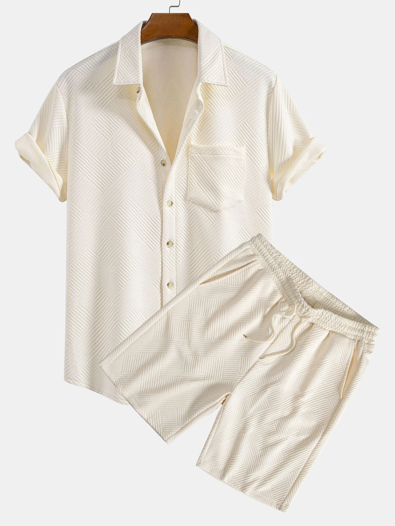 Eleuterio® | Stripe Jacquard Button Up Shirt & Shorts - Image 3