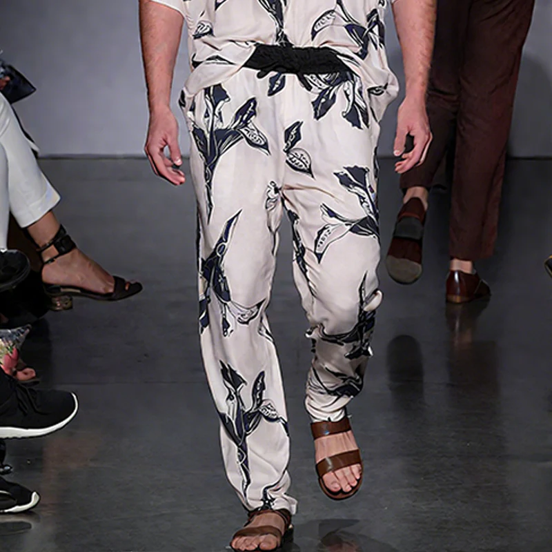 Eli | Men'S Spring And Summer Fashion Casual Satin Printed Short Sleeve Shirt Elastic Waist Pants Set - Image 4