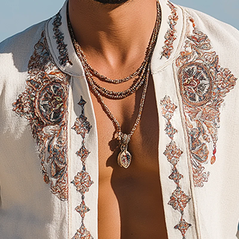 Eli | Men'S Summer Fashion Exquisite Embroidered Linen Short Sleeve Shirt - Image 3