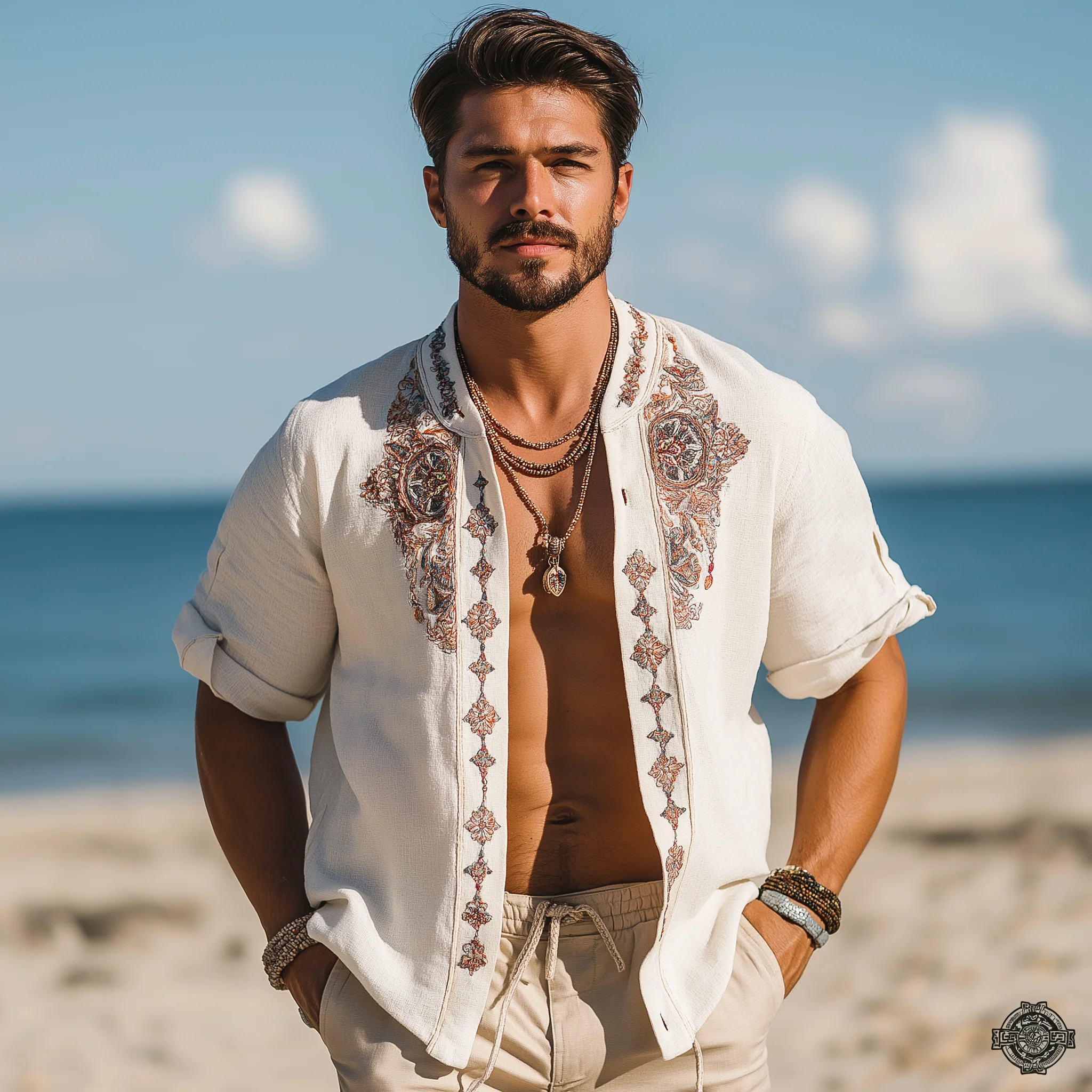Eli | Men'S Summer Fashion Exquisite Embroidered Linen Short Sleeve Shirt - Image 4