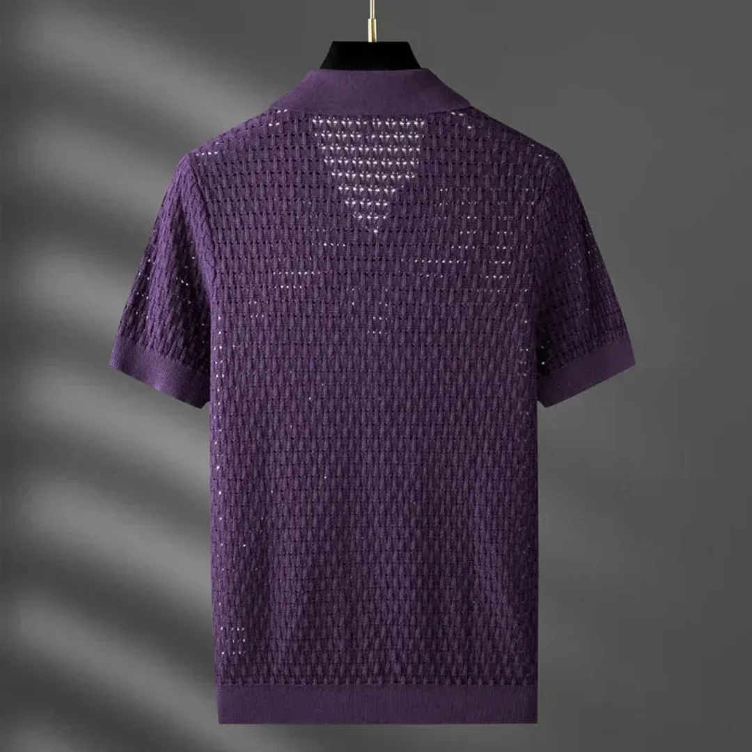 Elías | Marco Textured Mesh Knit Polo Shirt - Image 2