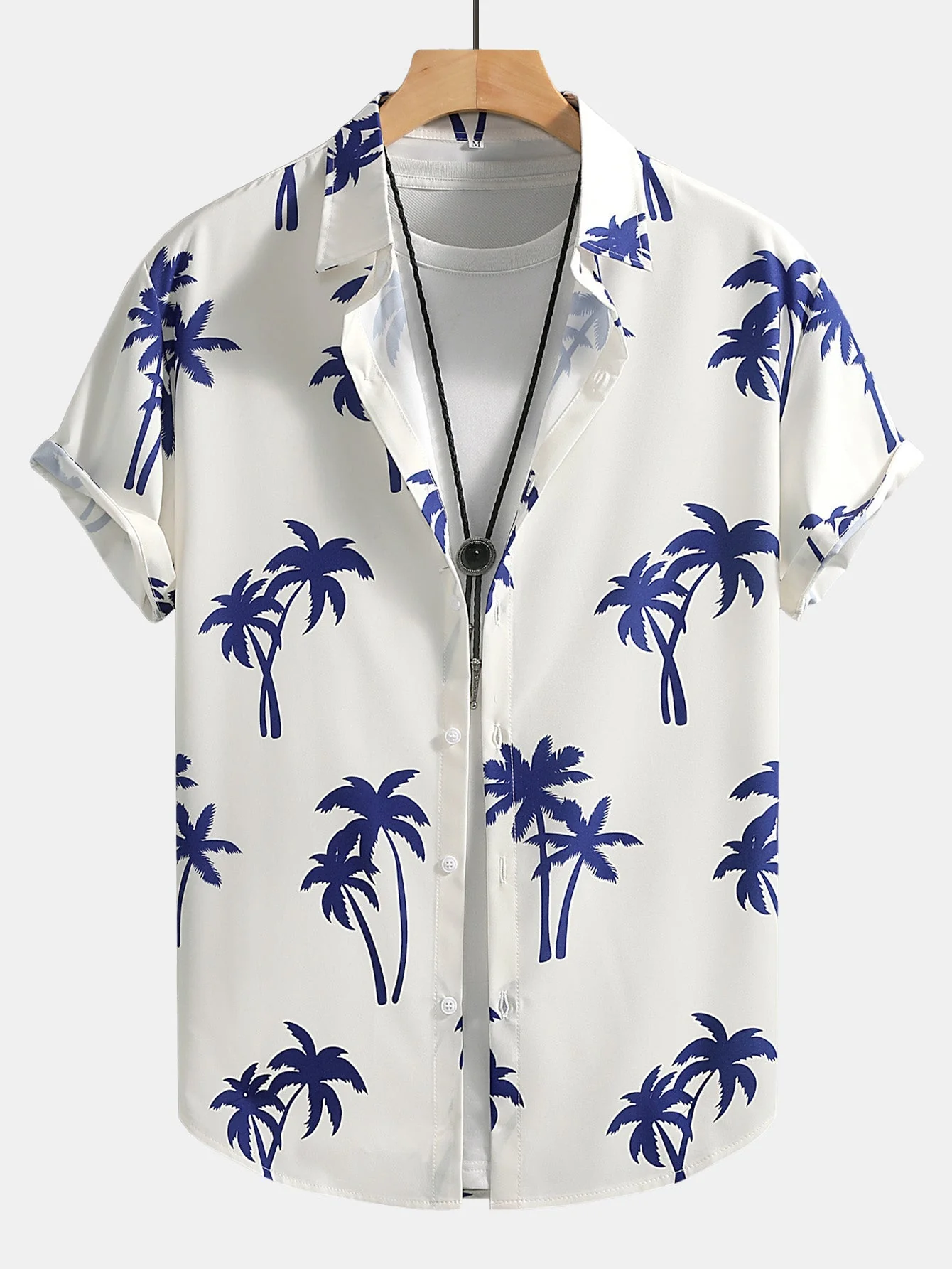 Eligio® | Palm Tree Print Button Up Shirt & Man Mid Length Drawstring Swim Shorts - Image 2