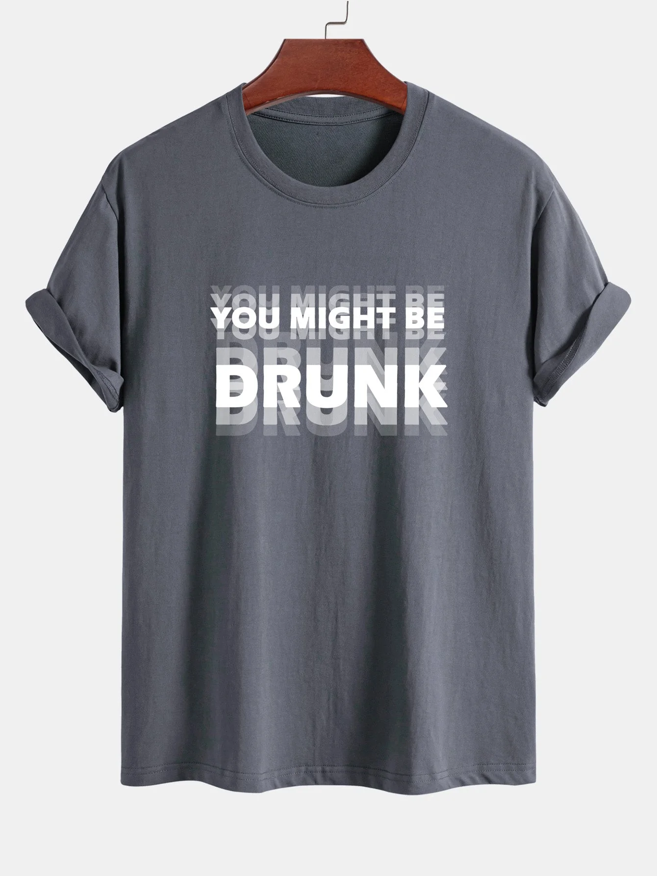 Elijah® | Regular Fit You Might Be Drunk Print Cotton T-Shirt - Image 2