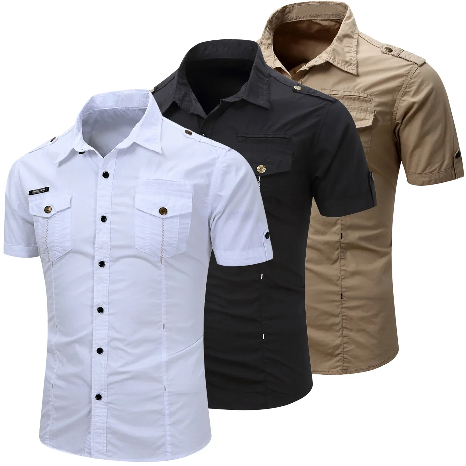 Elijah | Short Sleeved Cotton Cargo Shirt - Image 15