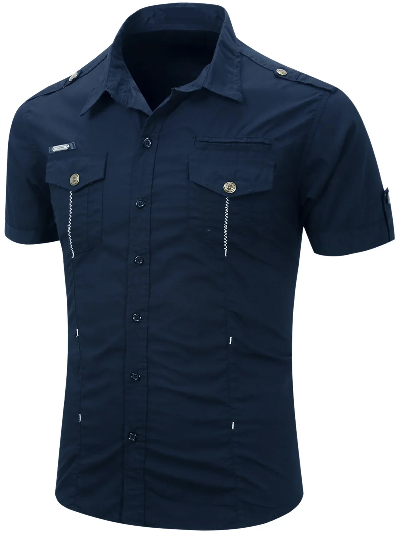 Elijah | Short Sleeved Cotton Cargo Shirt - Image 9