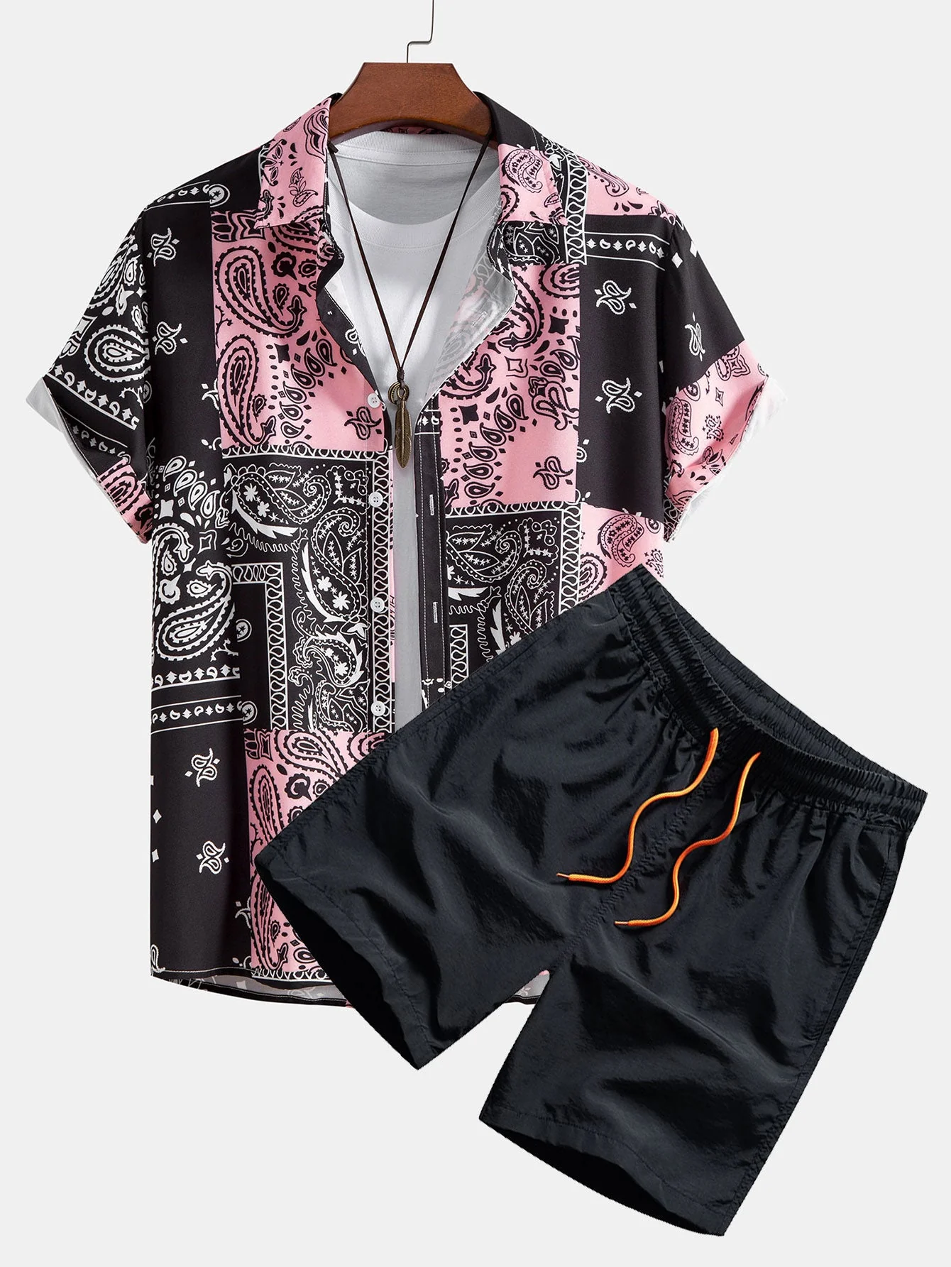 Elliot® | Paisley Print Button Up Shirt #Random Pattern Design# & Swim Shorts - Image 2