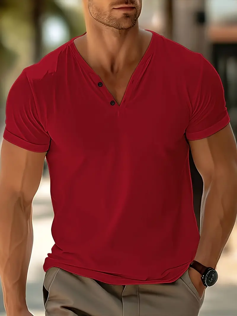 Ellis® | Solid, Casual V-Neck T-Shirt For Men - Image 46