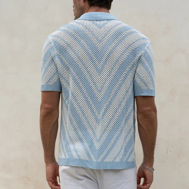 Ellis | Men'S Spring And Summer Fashion Retro Hollow Striped Knitted Short-Sleeved Shirt - Image 6