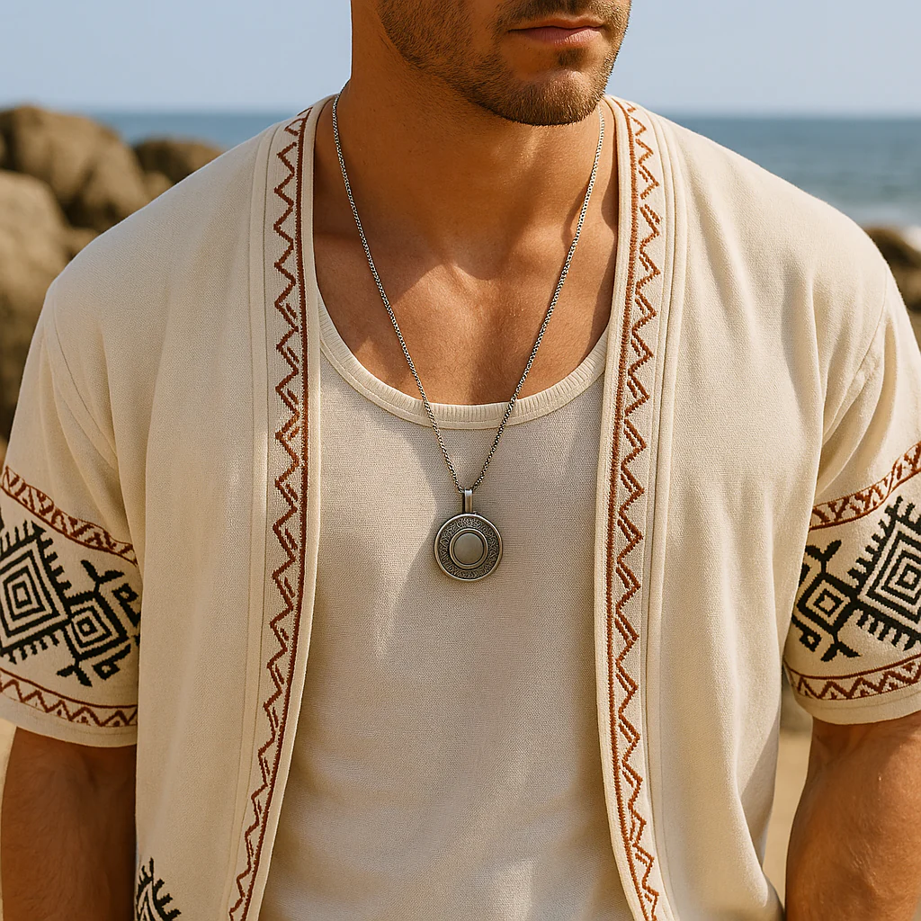 Ellis | Men'S Summer Fashion Exquisite Embroidered Linen Short Sleeve Open Shirt - Image 3