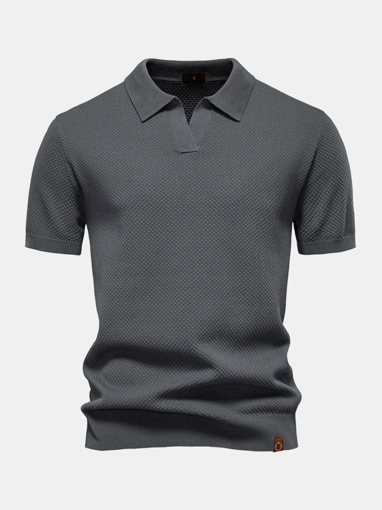 Elton® | Pineapple Texture Knit V Neck Polo - Image 11