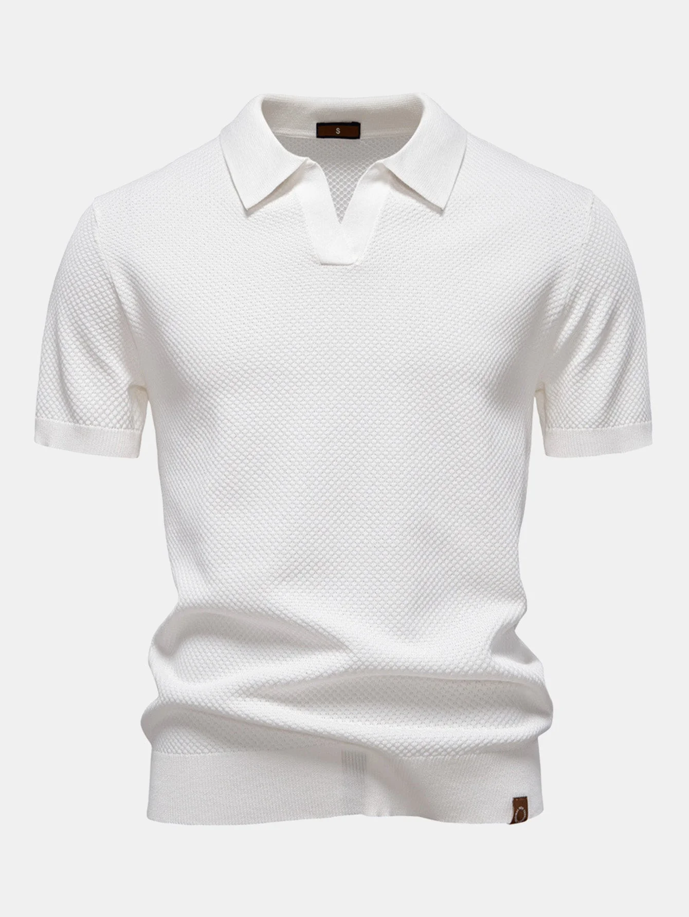 Elton® | Pineapple Texture Knit V Neck Polo - Image 13