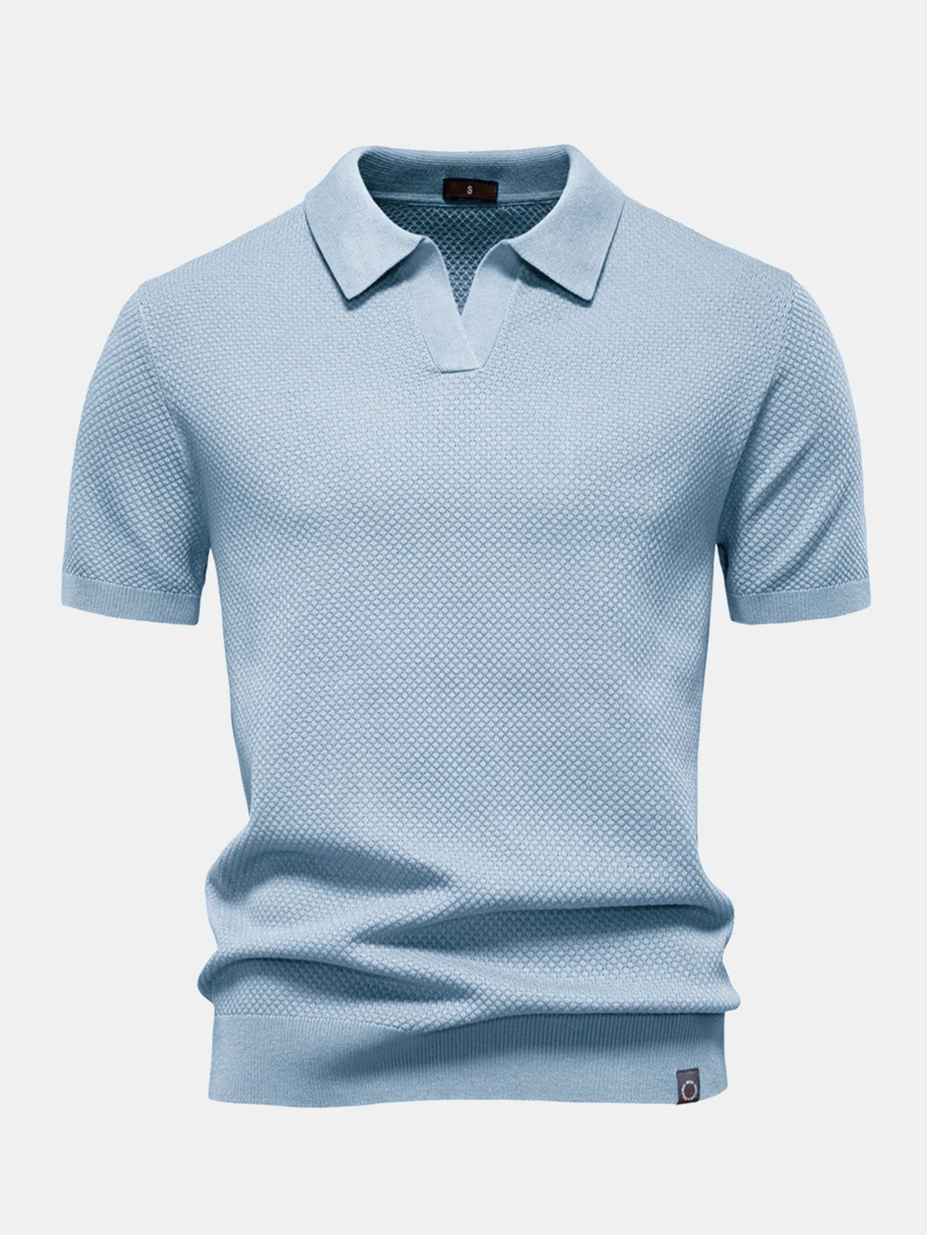 Elton® | Pineapple Texture Knit V Neck Polo - Image 15