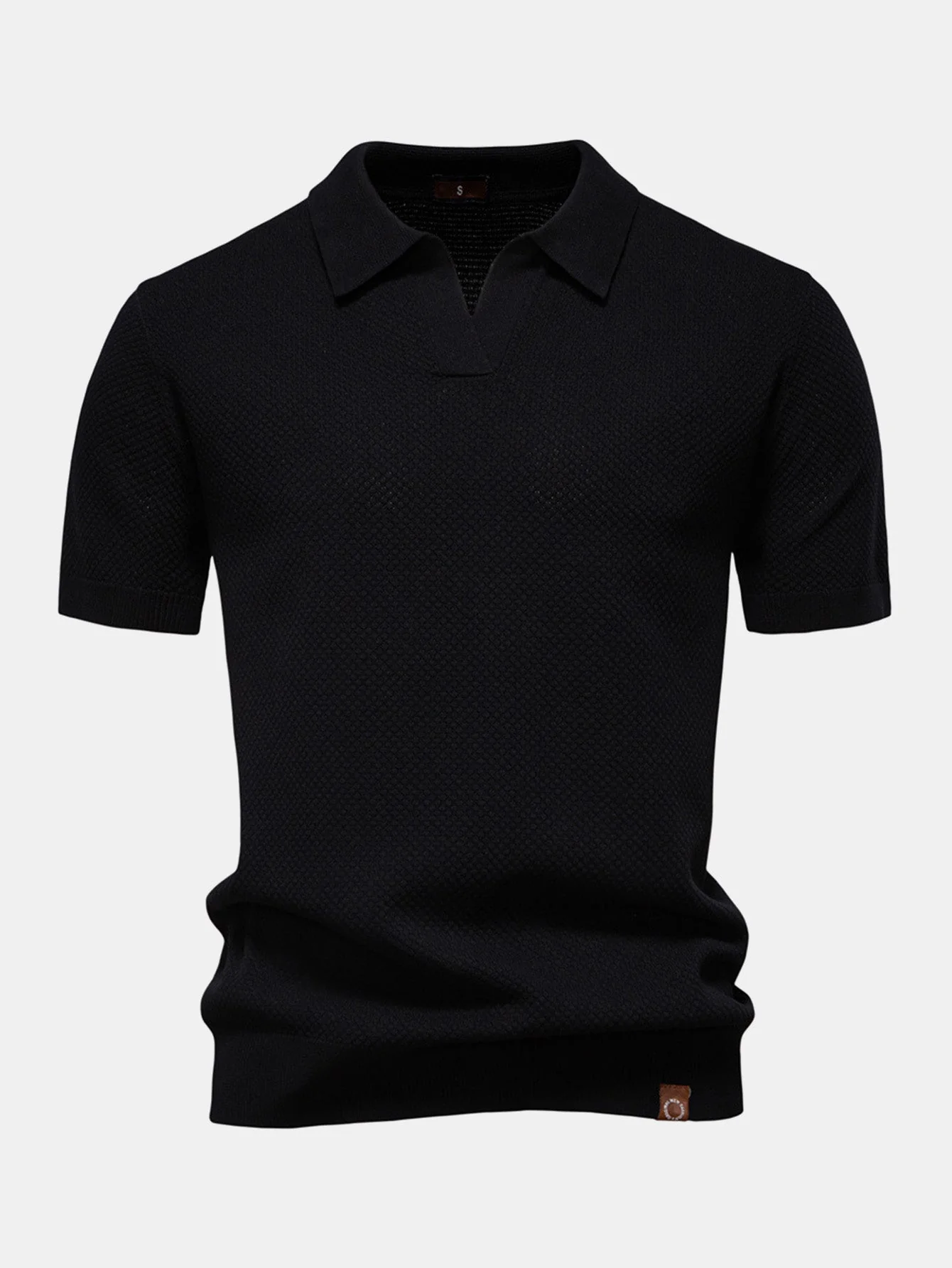 Elton® | Pineapple Texture Knit V Neck Polo - Image 5