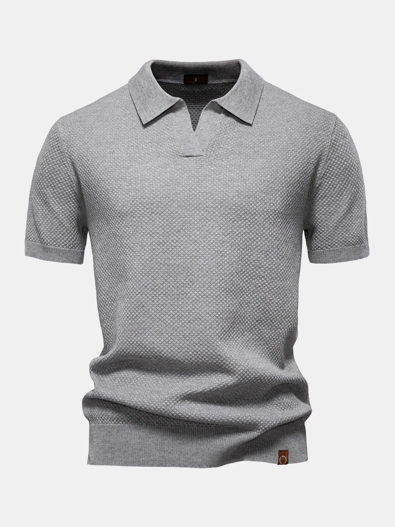 Elton® | Pineapple Texture Knit V Neck Polo - Image 9
