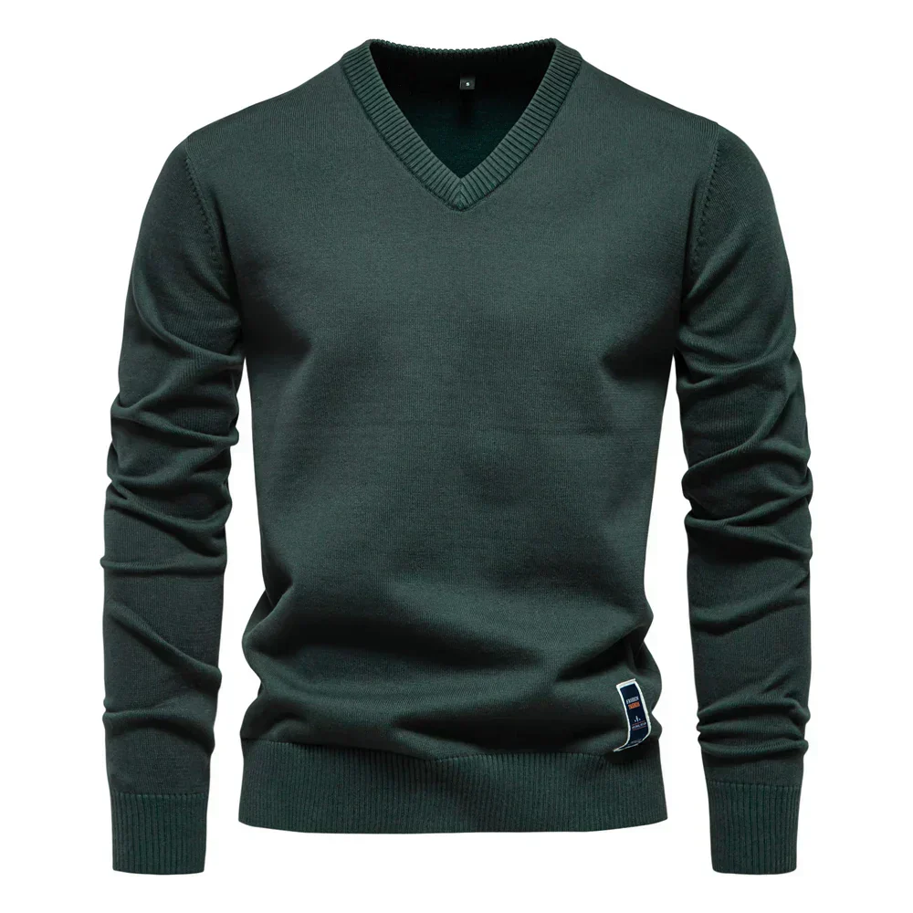 Emerenciano® | Solid Cotton V Neck Sweater - Image 10