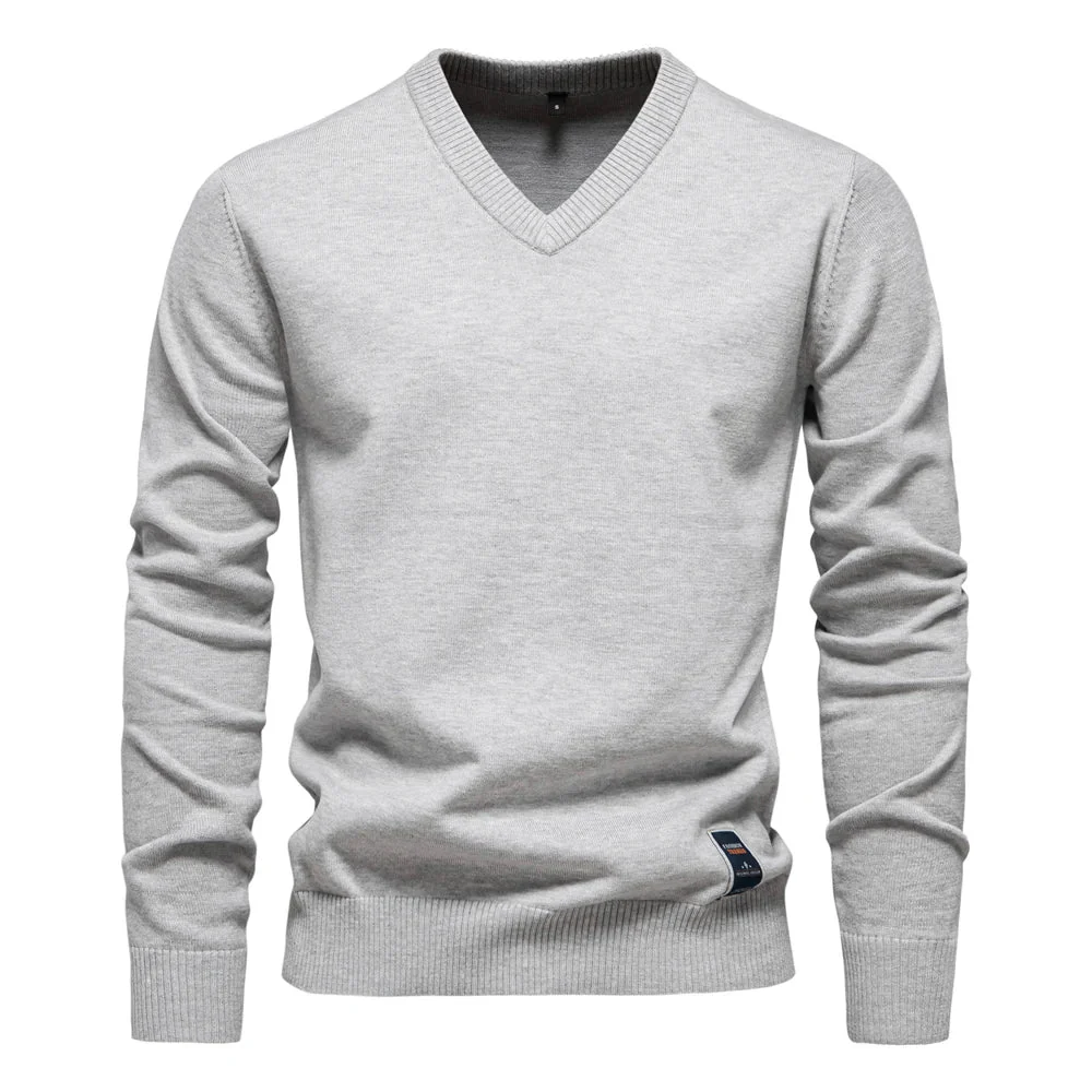 Emerenciano® | Solid Cotton V Neck Sweater - Image 11