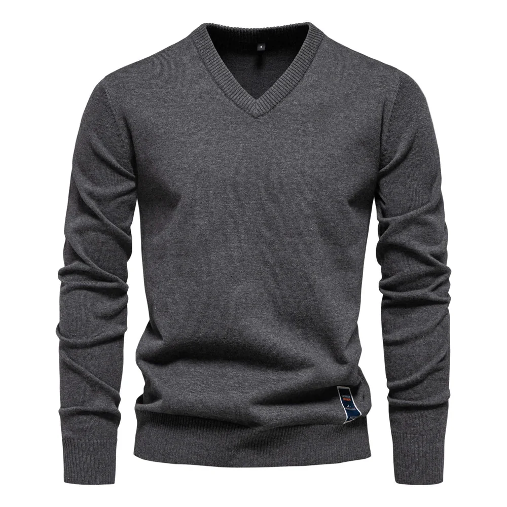 Emerenciano® | Solid Cotton V Neck Sweater - Image 12