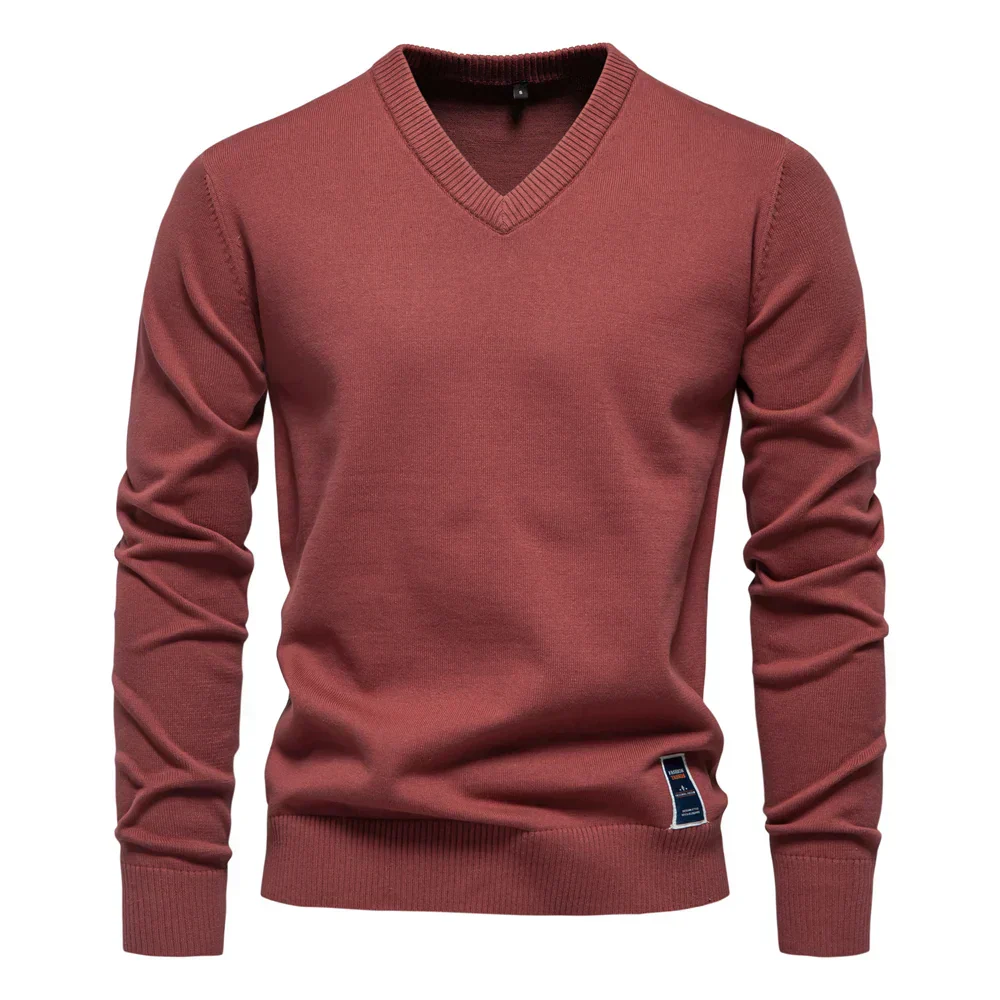 Emerenciano® | Solid Cotton V Neck Sweater - Image 13