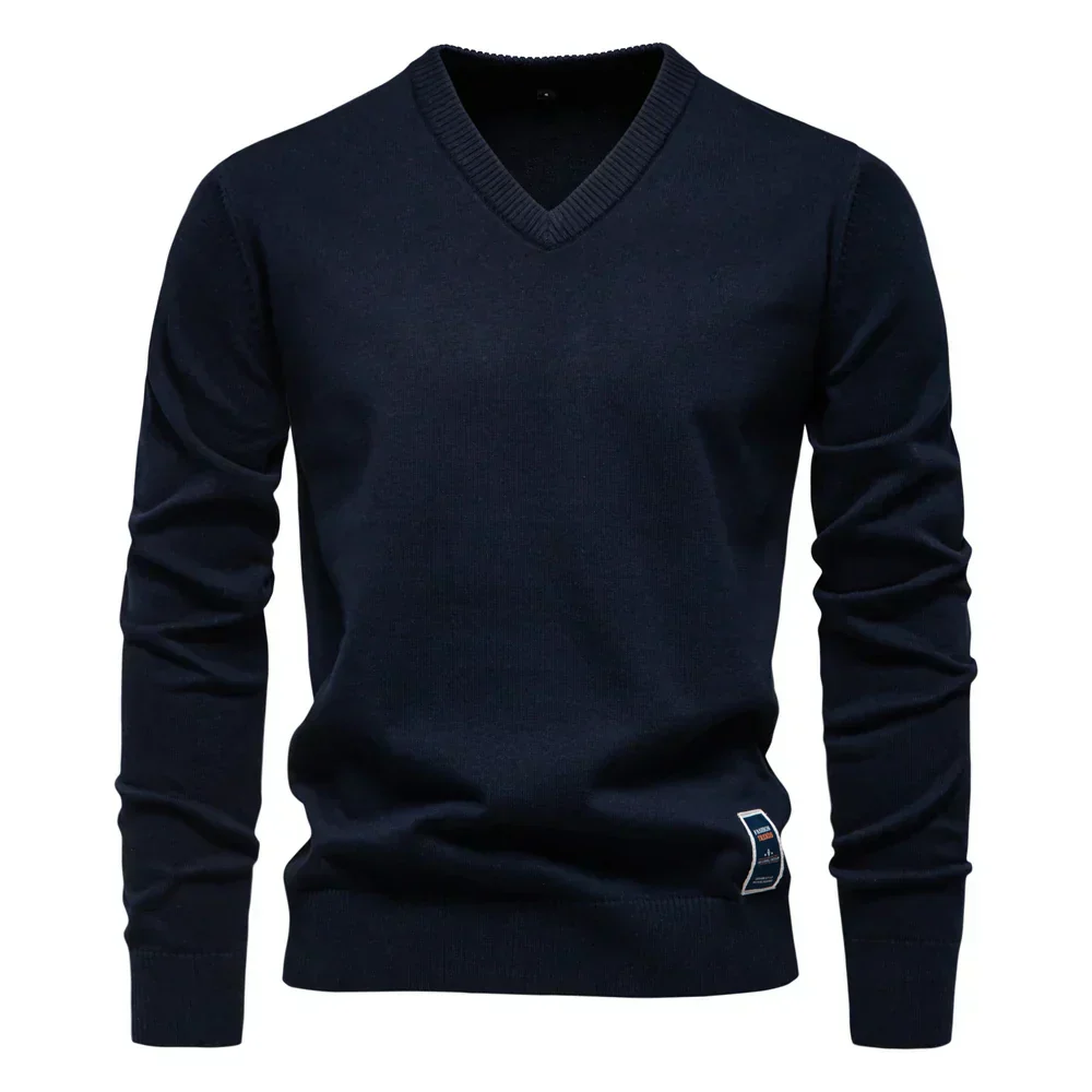 Emerenciano® | Solid Cotton V Neck Sweater - Image 6