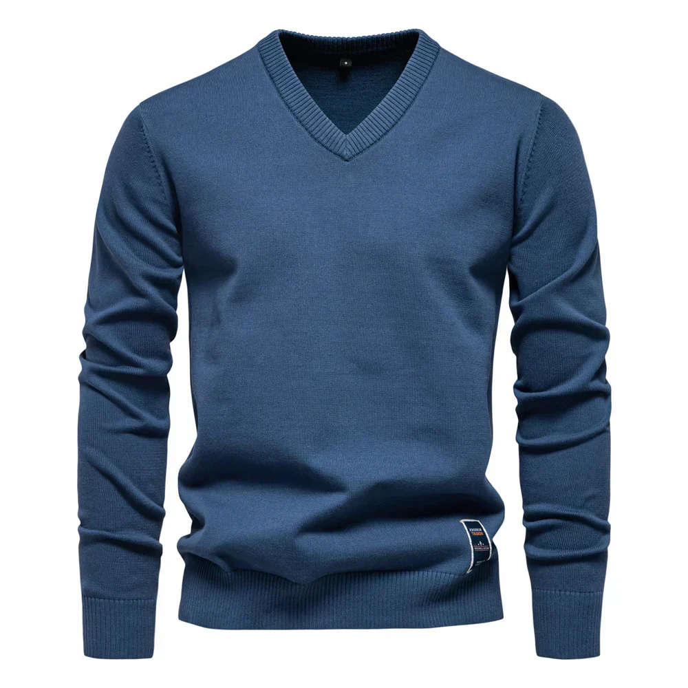 Emerenciano® | Solid Cotton V Neck Sweater - Image 8