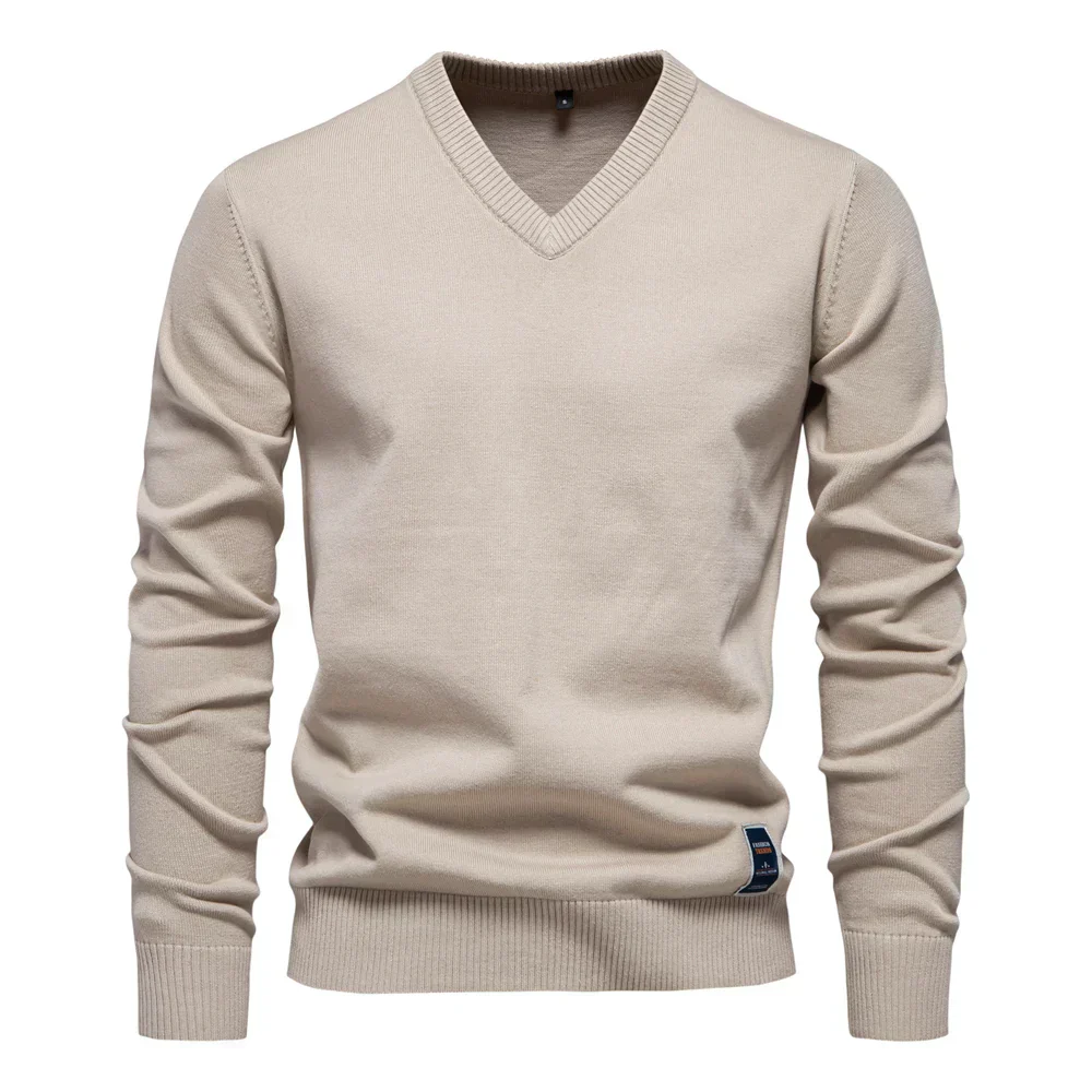 Emerenciano® | Solid Cotton V Neck Sweater - Image 9