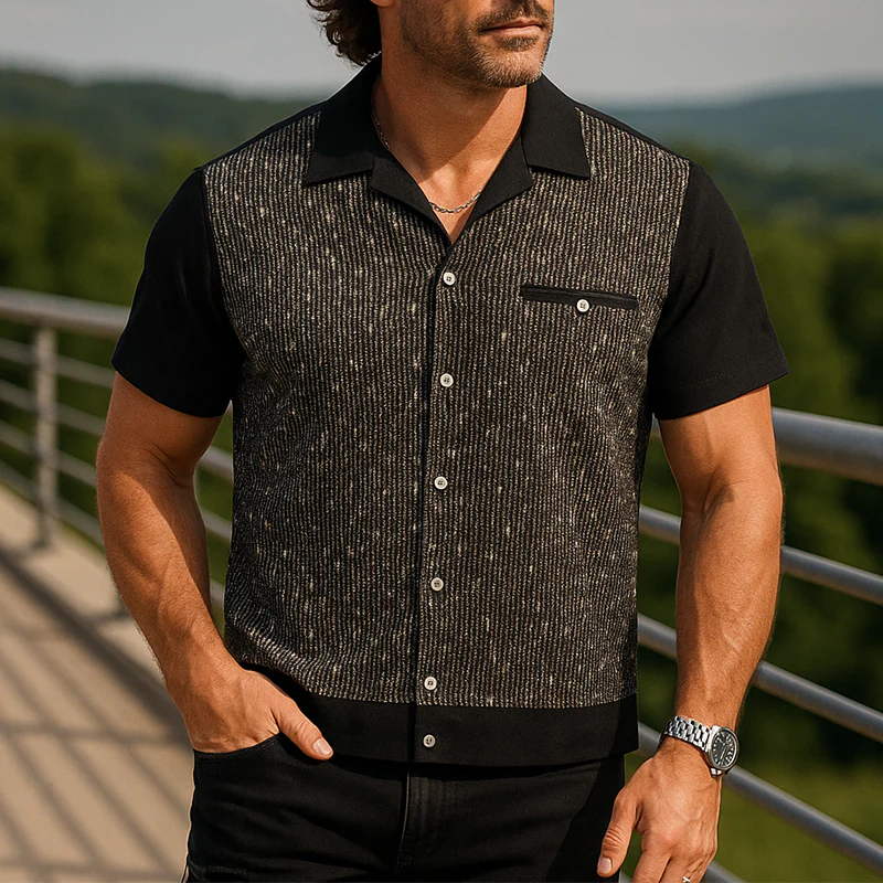 Emilio | Men'S Summer Fashion Textured Fabric Short Sleeve Shirt - Image 2