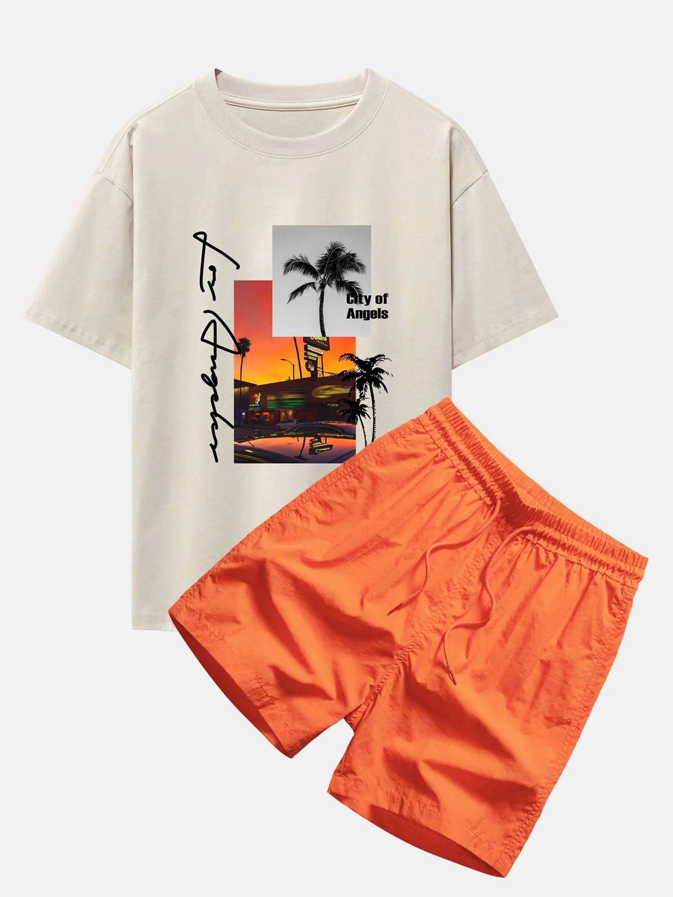 Emmett® | Los Angeles Scenery Print Drop Shoulder Oversize T-Shirt & Swim Shorts - Image 3