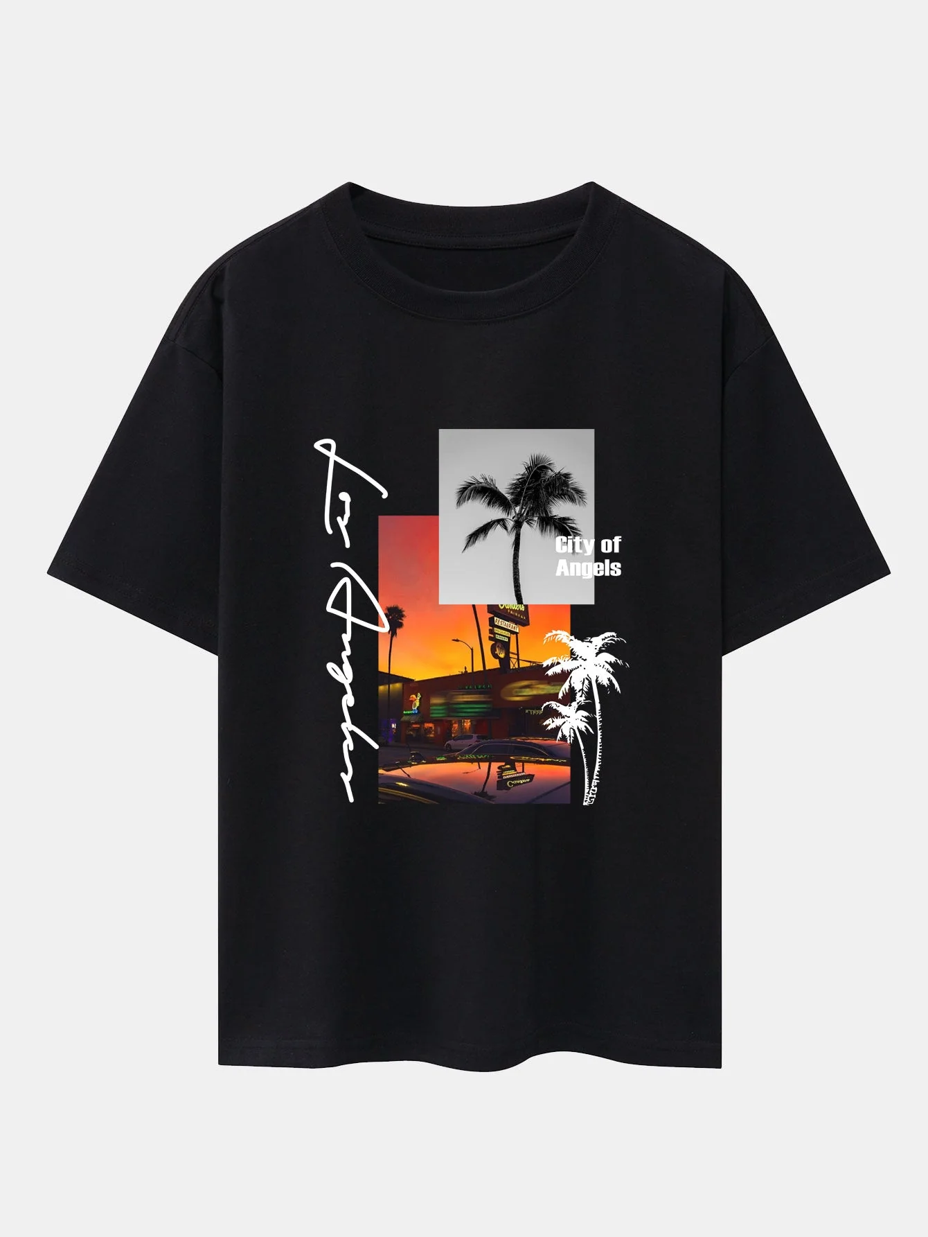 Emmett® | Los Angeles Scenery Print Drop Shoulder Oversize T-Shirt & Swim Shorts - Image 4