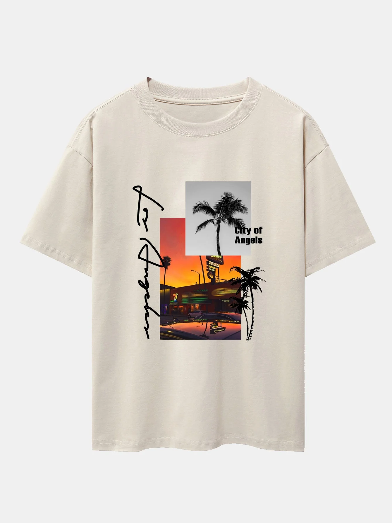 Emmett® | Los Angeles Scenery Print Drop Shoulder Oversize T-Shirt & Swim Shorts - Image 5