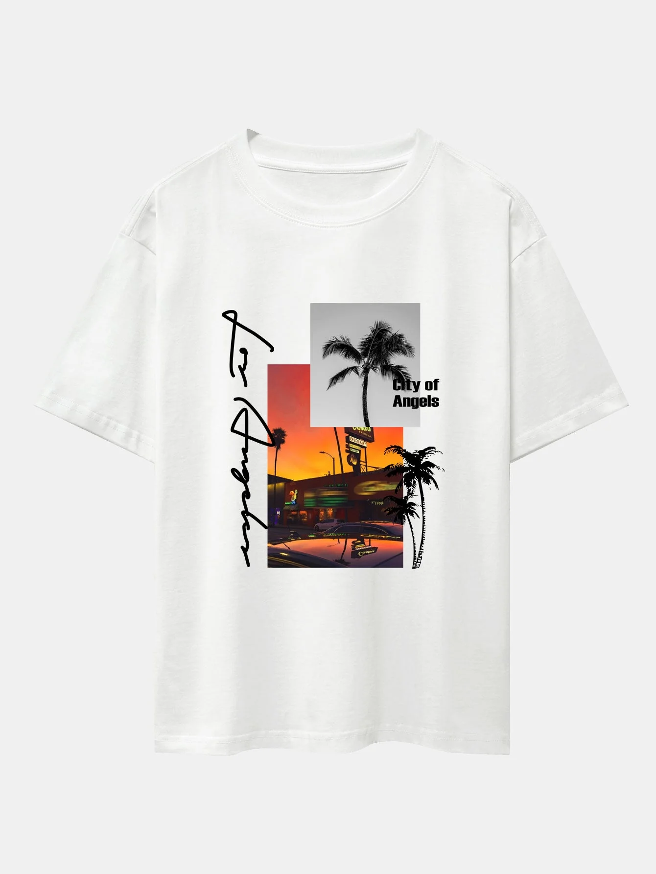 Emmett® | Los Angeles Scenery Print Drop Shoulder Oversize T-Shirt & Swim Shorts - Image 6