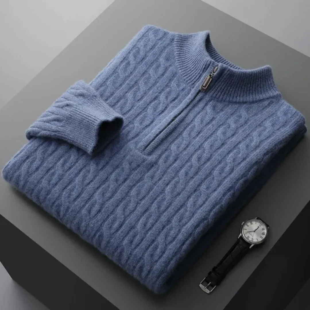 Emmett | Deneb Cashmere Woven Half Zip - Image 3