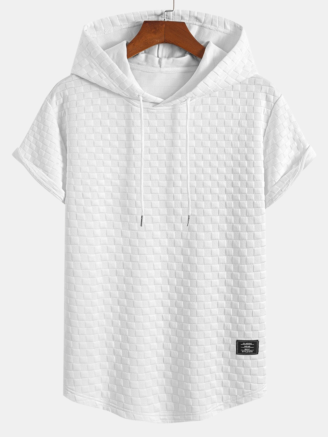 Enéas® | Checkerboard Jacquard Arc Hem Hooded T-Shirt & Checkerboard Jacquard Shorts - Image 3