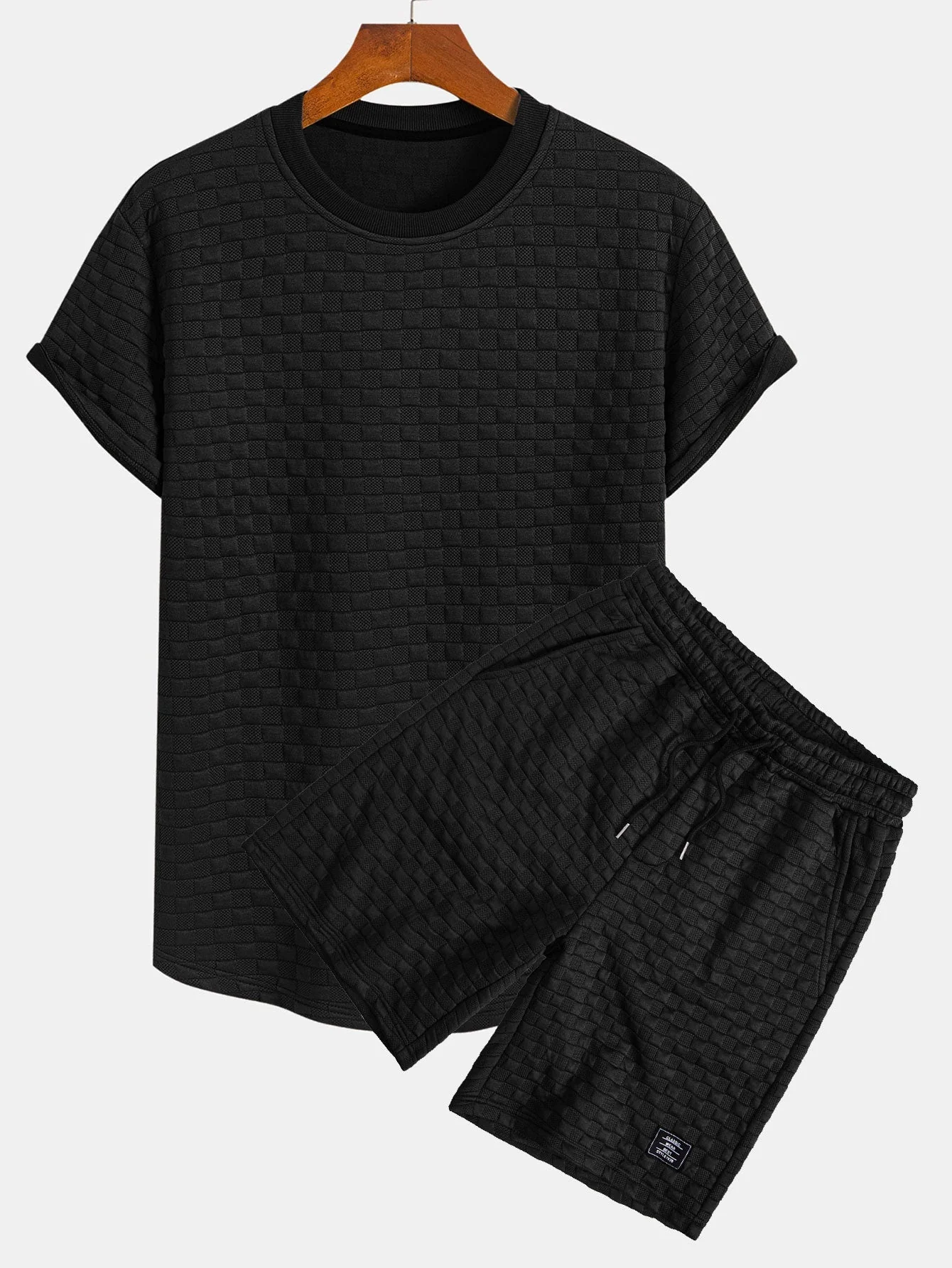 Enoc® | Checkerboard Jacquard Arc Hem T-Shirt & Checkerboard Jacquard Shorts - Image 2