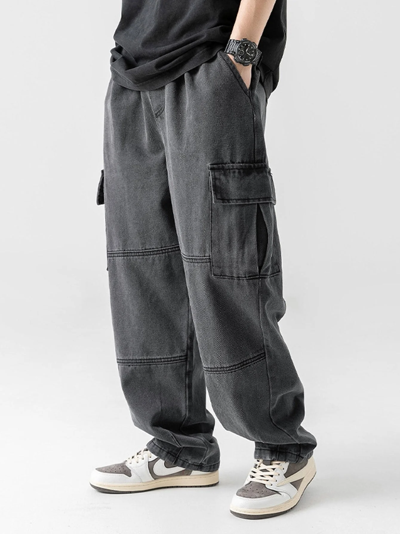 Enoc® | Elastic Waist Relax Fit Straight Leg Cargo Jeans - Image 5