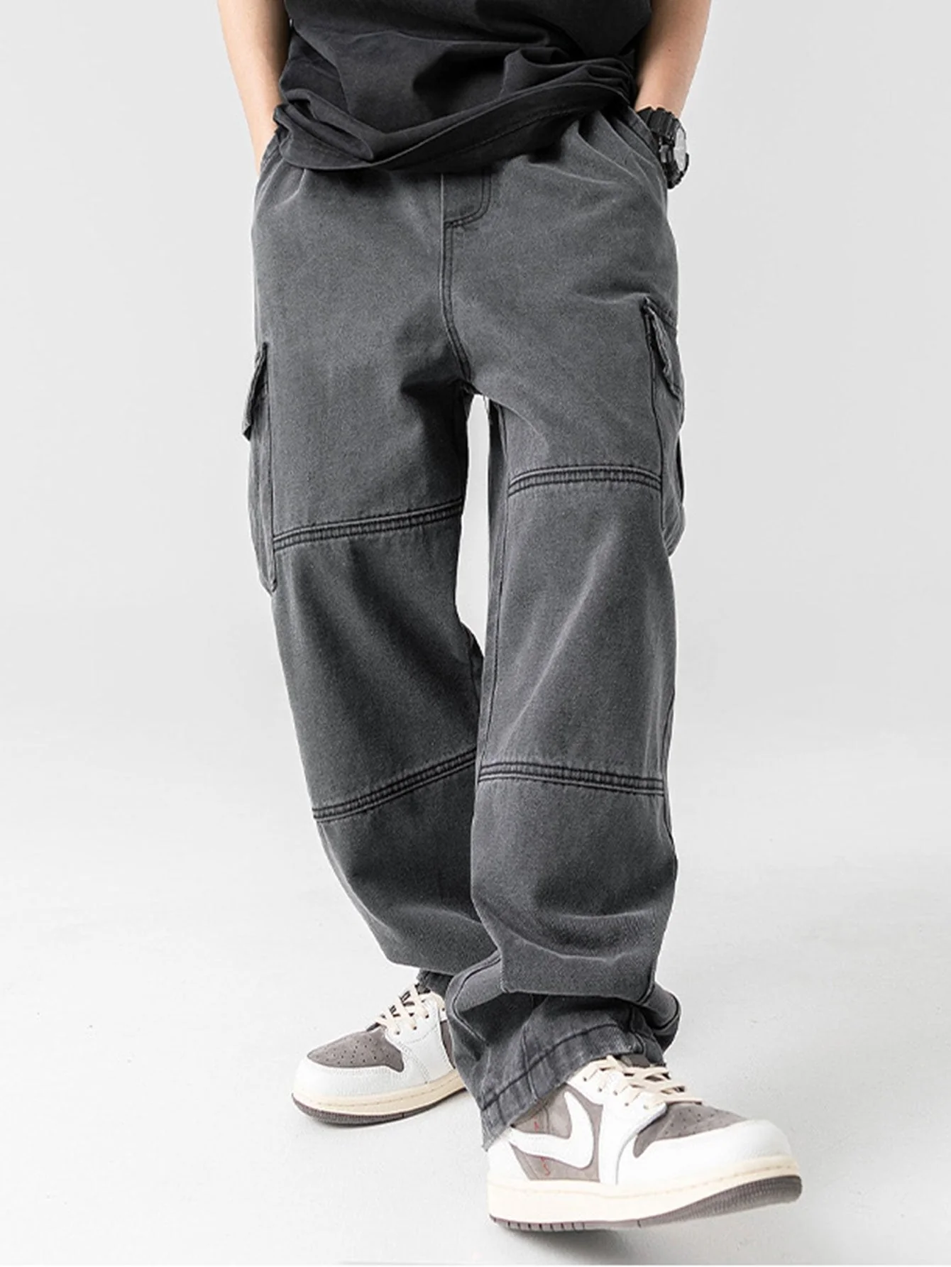 Enoc® | Elastic Waist Relax Fit Straight Leg Cargo Jeans - Image 6