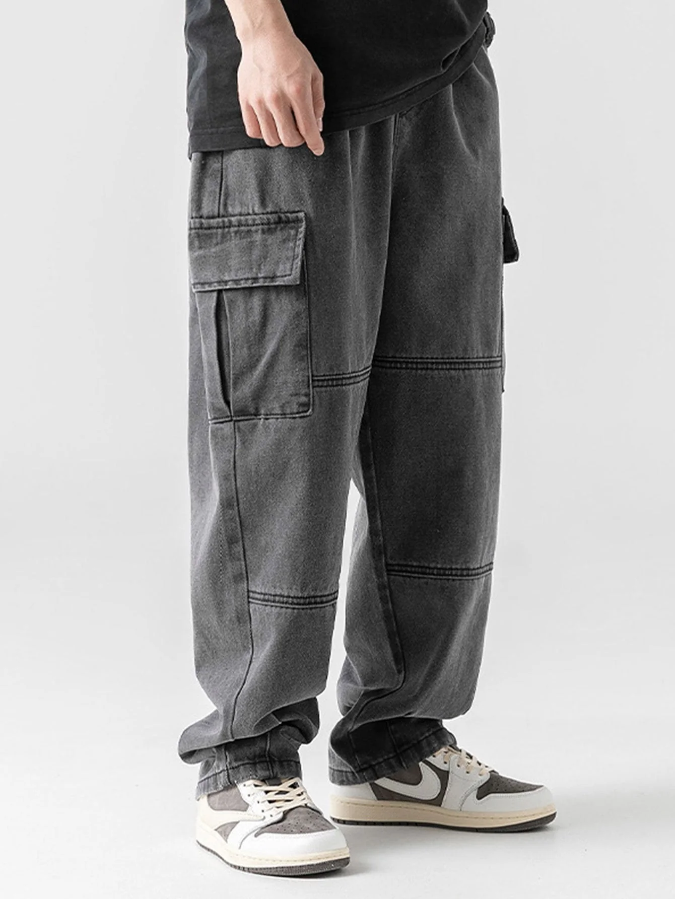 Enoc® | Elastic Waist Relax Fit Straight Leg Cargo Jeans - Image 8